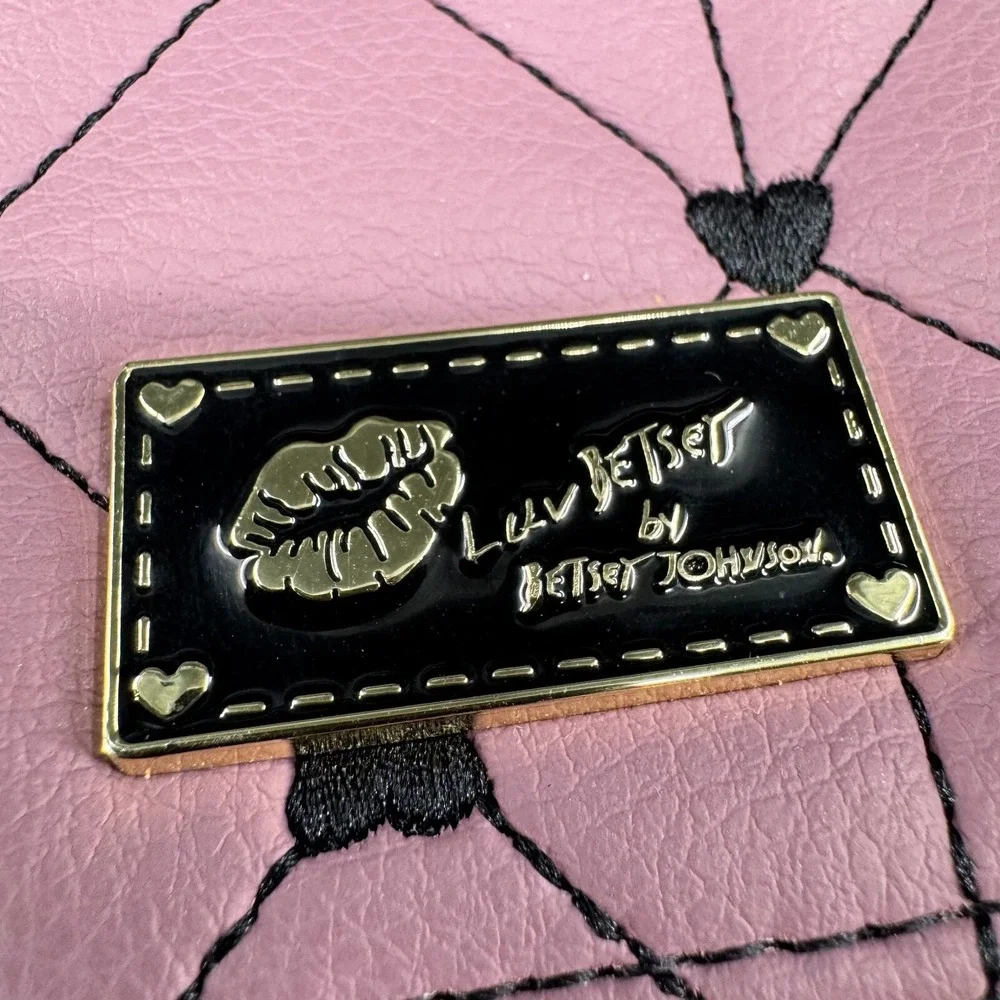 Luv Betsey by Betsey Johnson WOMENS Pink Black White Heart Quilted Crossbody